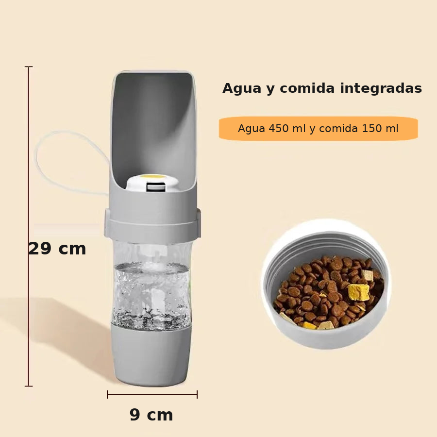 Botella 2 en 1 agua y comida para paseos con el perro, plus de comodidad